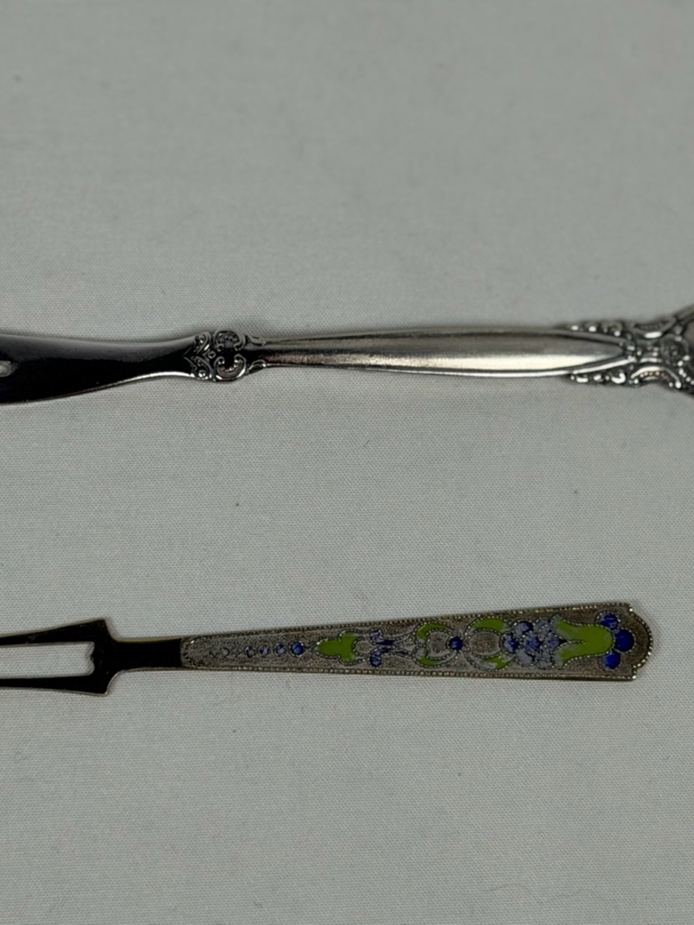 Vintage Russian Soviet Cocktail Forks Enamel Silverplate Set